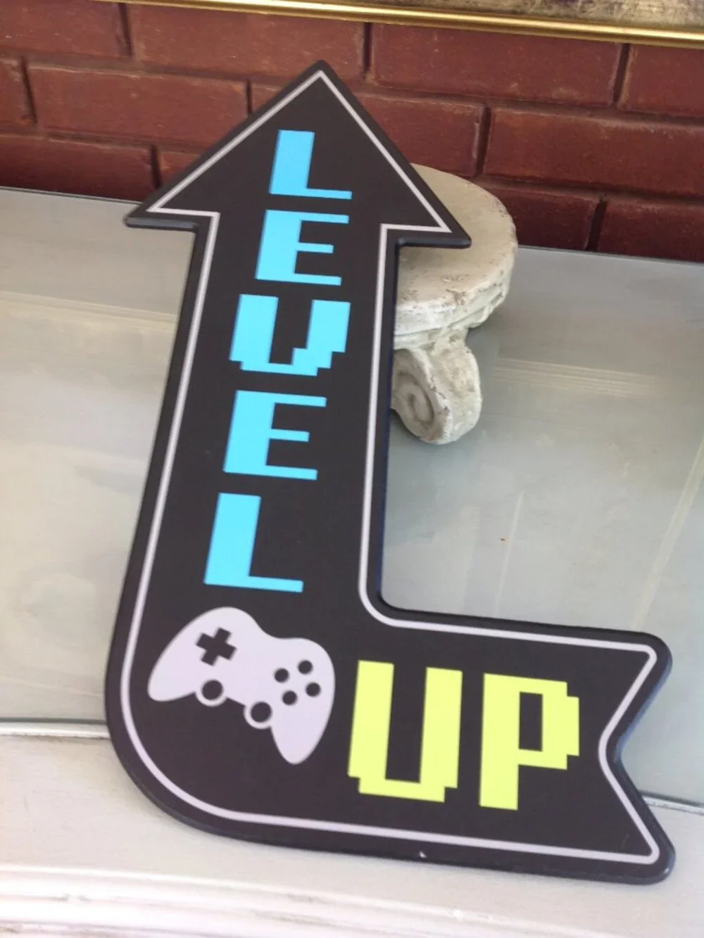 Level Up Wooden Gaming Wall Decor` Blue & Green faux-neon illumination